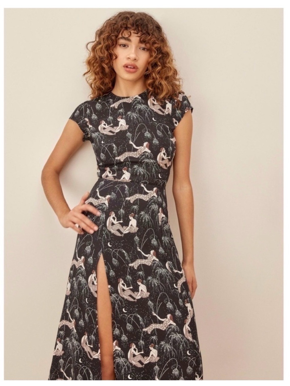 Black Printed High-Low Maxi Dress with Pink Motif